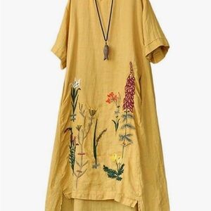 Yellow Floral Embroidered Dress